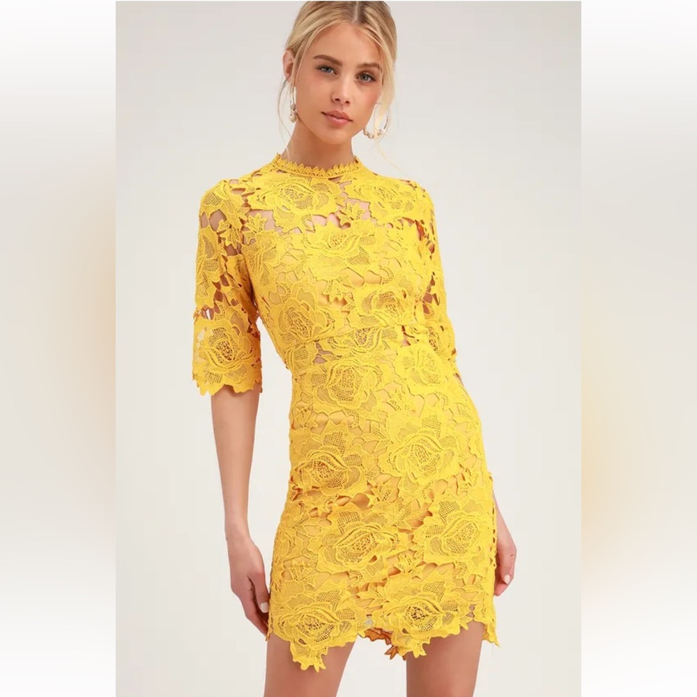 Lulus Yellow Lace Dress